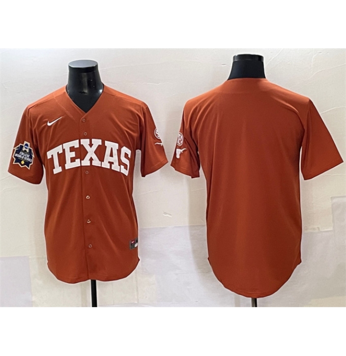 Men's Texas Longhorns Blank Orange 2025 World Series & SEC Patch Stitched Jersey