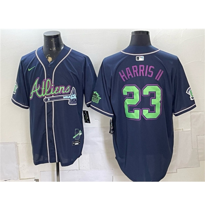Men's Atlanta Braves #23 Michael Harris II Navy Galaxy With Outkast Vapor Limited Stitched Baseball Jersey