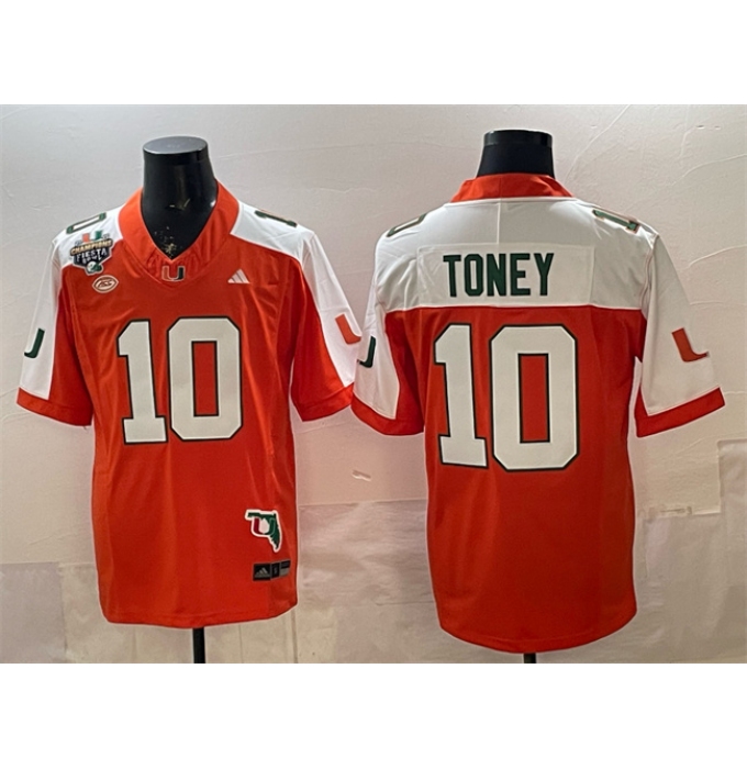 Men's Miami Hurricanes #10 Malachi Toney Orange Alternate F.U.S.E. Fiesta Bowl Champions & Florida Patch Stitched Football Jersey