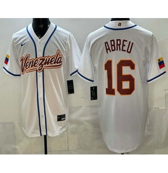 Men's Venezuela #16 Wilyer Abreu White 2026 World Baseball Classic Cool Base Jersey