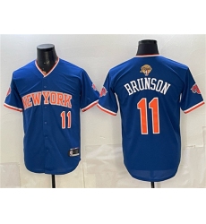 Men's New York Knicks #11 Jalen Brunson Blue 2026 Finals Stitched Baseball Jersey