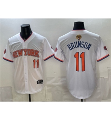Men's New York Knicks #11 Jalen Brunson White 2026 Finals Stitched Baseball Jersey