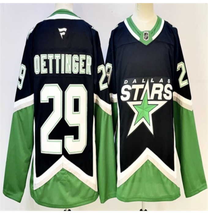 Men's Dallas Stars #29 Jake Oettinger Black 2025-26 Alternate Stitched Hockey Jersey