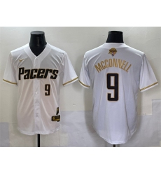 Men's Indiana Pacers #9 T.J. McConnell White Gold 2025 Finals Vapor Stitched Baseball Jersey