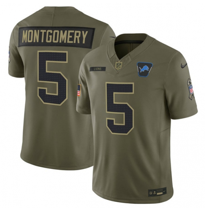 Men's Detroit Lions #5 David Montgomery Olive 2025 F.U.S.E. Salute to Service Limited Football Stitched Jersey