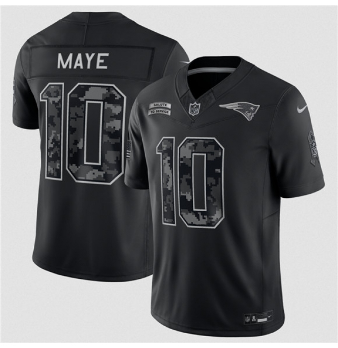 Men's New England Patriots #10 Drake Maye Black 2026 Salute to Service Limited Football Stitched Jersey