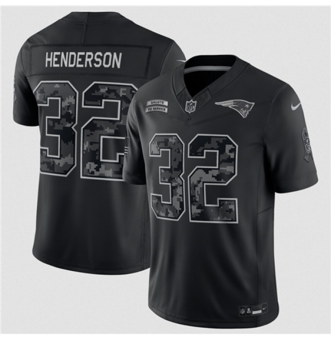 Men's New England Patriots #32 TreVeyon Henderson Black 2026 Salute to Service Limited Football Stitched Jersey