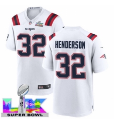 Men's New England Patriots #32 TreVeyon Henderson White 2025 2026 Super Bowl LX F U S E Stitched Jersey