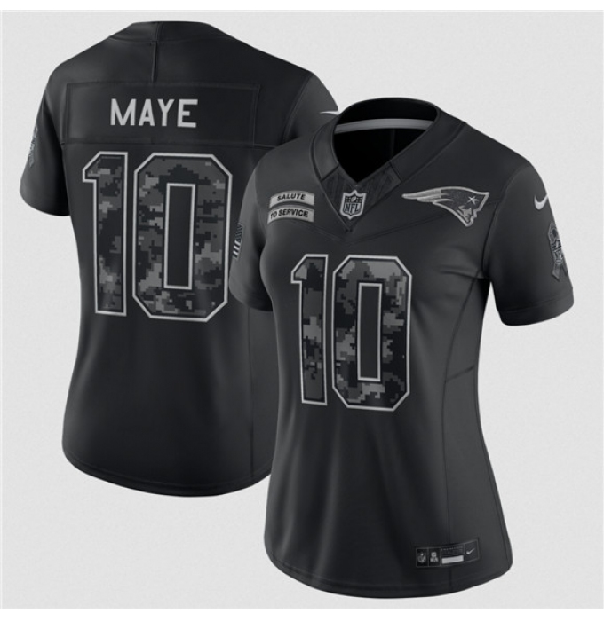 Women's New England Patriots #10 Drake Maye Black 2026 Salute to Service Limited Football Stitched Jersey(Run Small)
