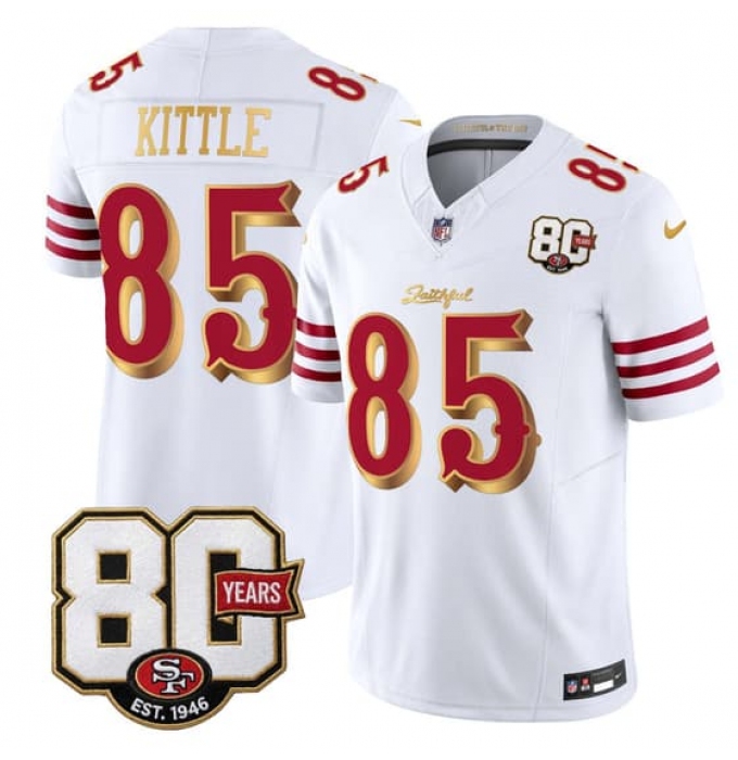 Men's San Francisco 49ers #85 George kittle White Gold 80th Anniversary “Rivalries” 2026 F.U.S.E. Vapor Untouchable Limited Football Stitched Jersey