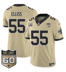 Men's New Orleans Saints #55 Kaden Elliss Gold 2026 F.U.S.E With 1-Star C And 60th Anniversary Vapor Limited Football Stitched Jersey