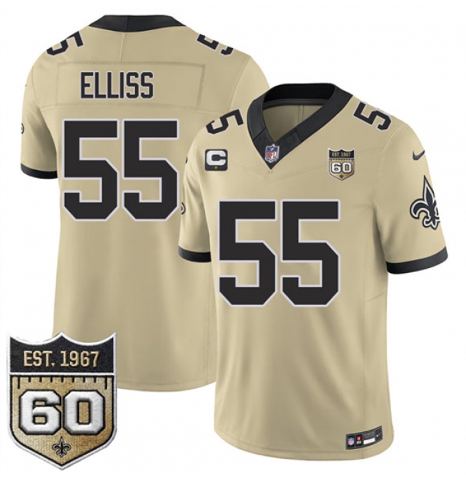 Men's New Orleans Saints #55 Kaden Elliss Gold 2026 F.U.S.E With 1-Star C And 60th Anniversary Vapor Limited Football Stitched Jersey