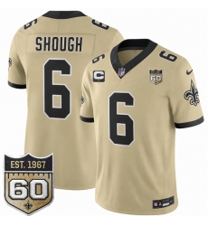 Men's New Orleans Saints #6 Tyler Shough Gold 2026 F.U.S.E With 1-Star C And 60th Anniversary Vapor Limited Football Stitched Jersey
