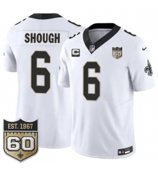 Men's New Orleans Saints #6 Tyler Shough White 2026 F.U.S.E With 1-Star C And 60th Anniversary Vapor Limited Football Stitched Jersey