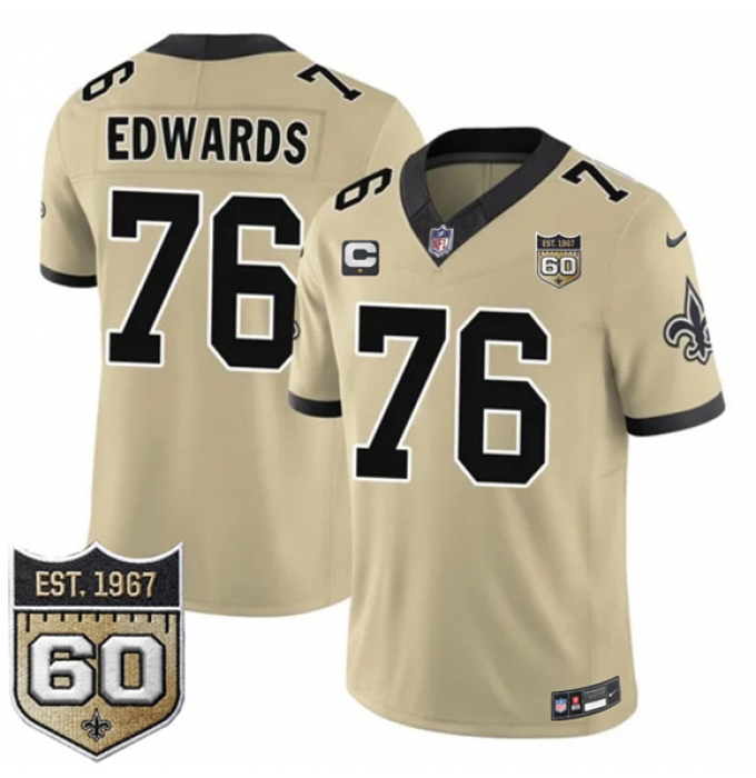 Men's New Orleans Saints #76 David Edwards Gold 2026 F.U.S.E With 1-Star C And 60th Anniversary Vapor Limited Football Stitched Jersey