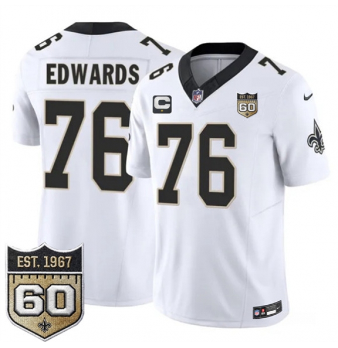 Men's New Orleans Saints #76 David Edwards White 2026 F.U.S.E With 1-Star C And 60th Anniversary Vapor Limited Football Stitched Jersey