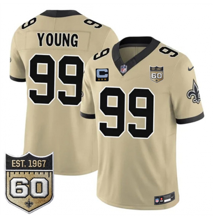 Men's New Orleans Saints #99 Chase Young Gold 2026 F.U.S.E With 3-Star C And 60th Anniversary Vapor Limited Football Stitched Jersey