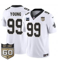 Men's New Orleans Saints #99 Chase Young White 2026 F.U.S.E With 3-Star C And 60th Anniversary Vapor Limited Football Stitched Jersey