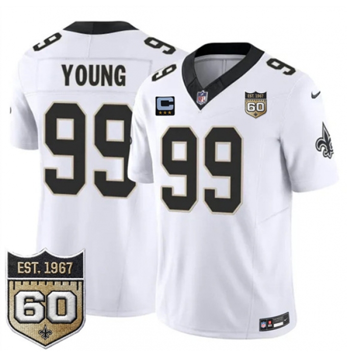 Men's New Orleans Saints #99 Chase Young White 2026 F.U.S.E With 3-Star C And 60th Anniversary Vapor Limited Football Stitched Jersey