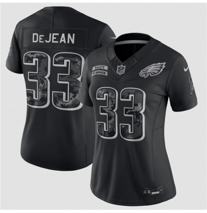 Women's Philadelphia Eagles #33 Cooper DeJean Black 2026 Salute to Service Limited Stitched Jersey(Run Small)