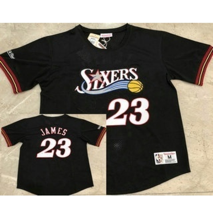 Men's Philadelphia 76ers #23 LeBron James Black Short Sleeved AU Throwback Jersey