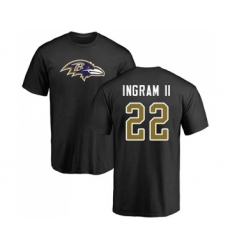 Football Baltimore Ravens #22 Mark Ingram II Black Name & Number Logo T-Shirt