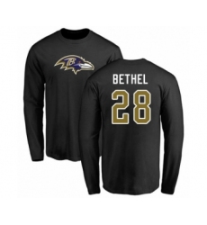 Football Baltimore Ravens #28 Justin Bethel Black Name & Number Logo Long Sleeve T-Shirt