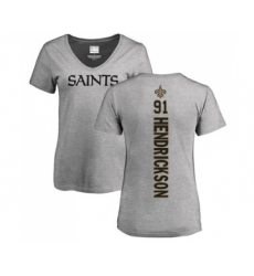 Football Women's New Orleans Saints #91 Trey Hendrickson Ash Backer V-Neck T-Shirt