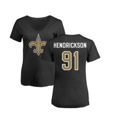 Football Women's New Orleans Saints #91 Trey Hendrickson Black Name & Number Logo Slim Fit T-Shirt