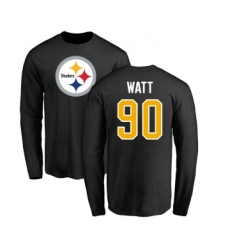 Football Pittsburgh Steelers #90 T. J. Watt Black Name & Number Logo Long Sleeve T-Shirt