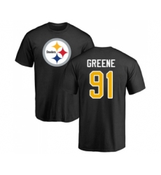 Football Pittsburgh Steelers #91 Kevin Greene Black Name & Number Logo T-Shirt