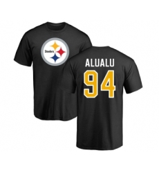 Football Pittsburgh Steelers #94 Tyson Alualu Black Name & Number Logo T-Shirt