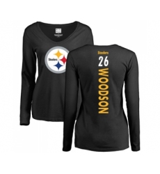 Football Women's Pittsburgh Steelers #26 Rod Woodson Black Backer Slim Fit Long Sleeve T-Shirt