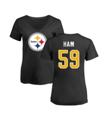 Football Women's Pittsburgh Steelers #59 Jack Ham Black Name & Number Logo Slim Fit T-Shirt