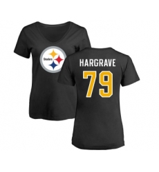 Football Women's Pittsburgh Steelers #79 Javon Hargrave Black Name & Number Logo Slim Fit T-Shirt