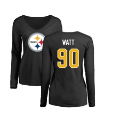 Football Women's Pittsburgh Steelers #90 T. J. Watt Black Name & Number Logo Slim Fit Long Sleeve T-Shirt