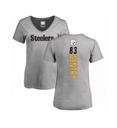 Women's Pittsburgh Steelers #83 Zach Gentry Ash Backer V-Neck T-Shirt