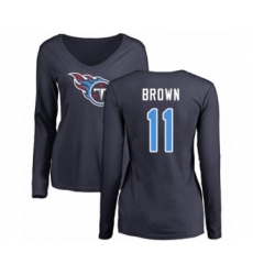 Football Women's Tennessee Titans #11 A.J. Brown Navy Blue Name & Number Logo Long Sleeve T-Shirt