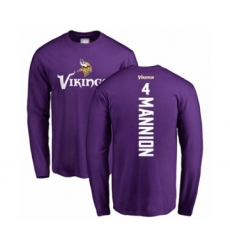 Football Minnesota Vikings #4 Sean Mannion Purple Backer Long Sleeve T-Shirt