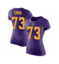 Football Women's Minnesota Vikings #73 Dru Samia Purple Rush Pride Name & Number T-Shirt