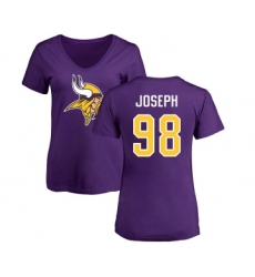 Football Women's Minnesota Vikings #98 Linval Joseph Purple Name & Number Logo Slim Fit T-Shirt