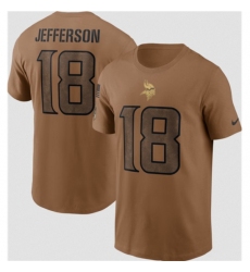 Men's Minnesota Vikings #18 Justin Jefferson 2023 Brown Salute To Service T Shirt