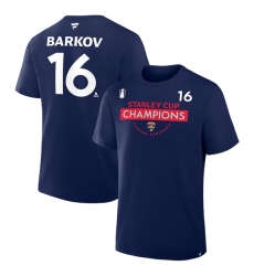 Men's Florida Panthers #16 Aleksander Barkov Navy 2025 Stanley Cup Champions Pro Name & Number T-Shirt