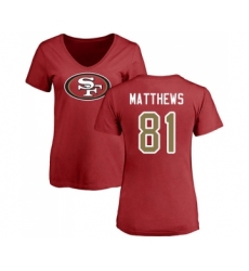 Football Women's San Francisco 49ers #81 Jordan Matthews Red Name & Number Logo T-Shirt