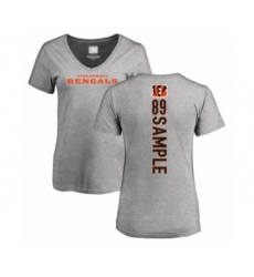 Football Women's Cincinnati Bengals #89 Drew Sample Ash Backer V-Neck T-Shirt