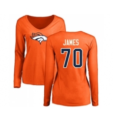 Football Women's Denver Broncos #70 Ja'Wuan James Orange Name & Number Logo Long Sleeve T-Shirt