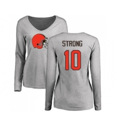 Football Women's Cleveland Browns #10 Jaelen Strong Ash Name & Number Logo Long Sleeve T-Shirt
