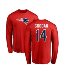 Football New England Patriots #14 Steve Grogan Red Name & Number Logo Long Sleeve T-Shirt