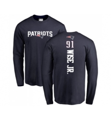 Football New England Patriots #91 Deatrich Wise Jr Navy Blue Backer Long Sleeve T-Shirt