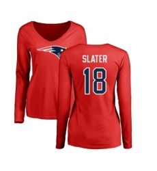 Football Women's New England Patriots #18 Matthew Slater Red Name & Number Logo Slim Fit Long Sleeve T-Shirt